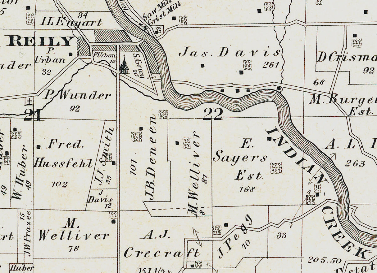 1875 Map of Reily Township Butler County Ohio