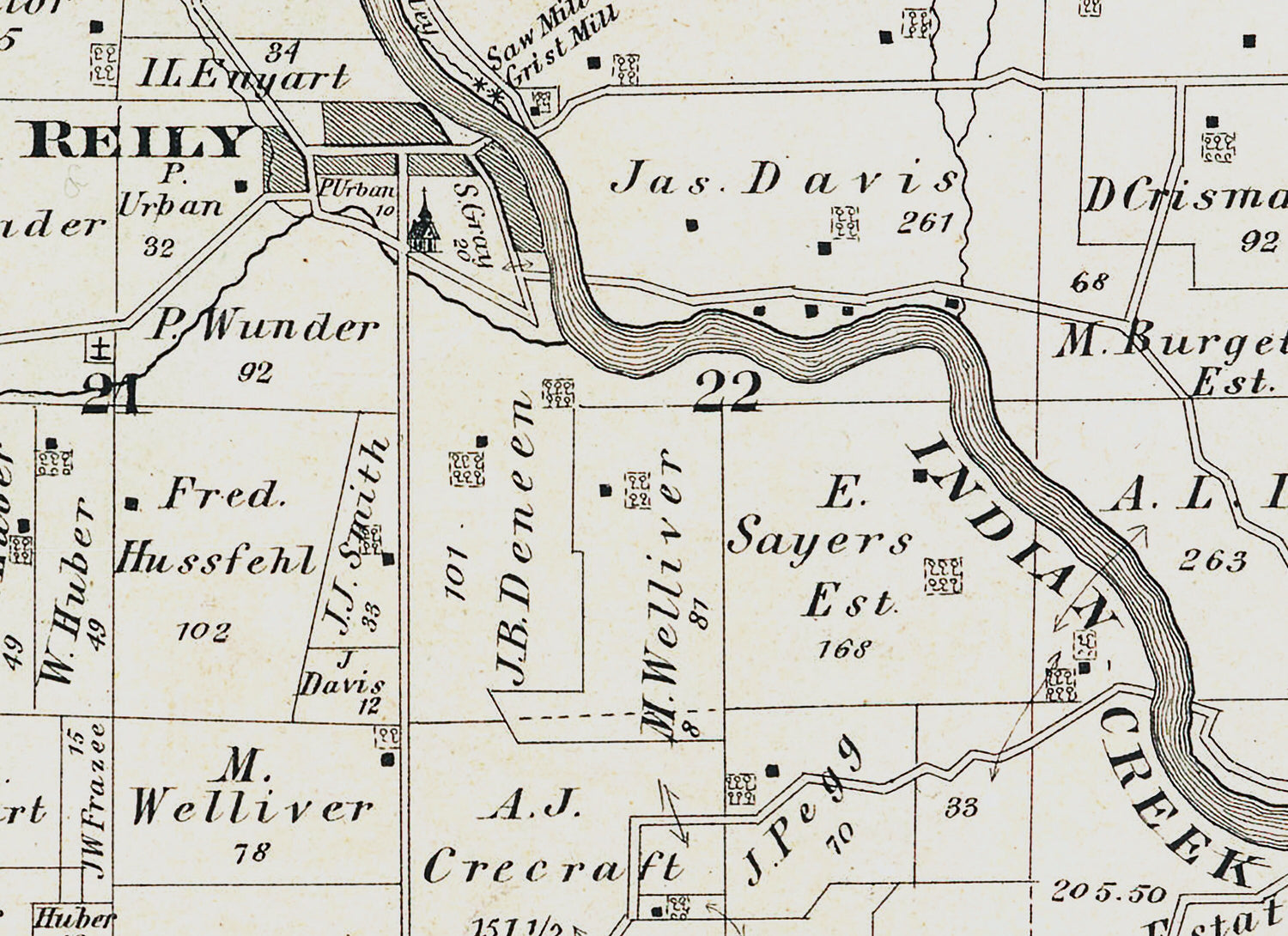 1875 Map of Reily Township Butler County Ohio