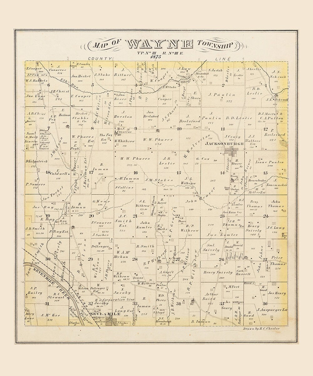 1875 Map of Wayne Township Butler County Ohio