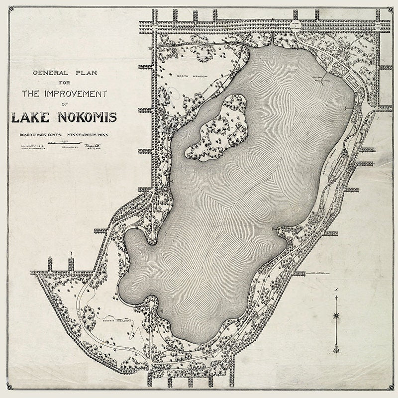 1913 Map of Lake Nokomis Hennepin County Minnesota
