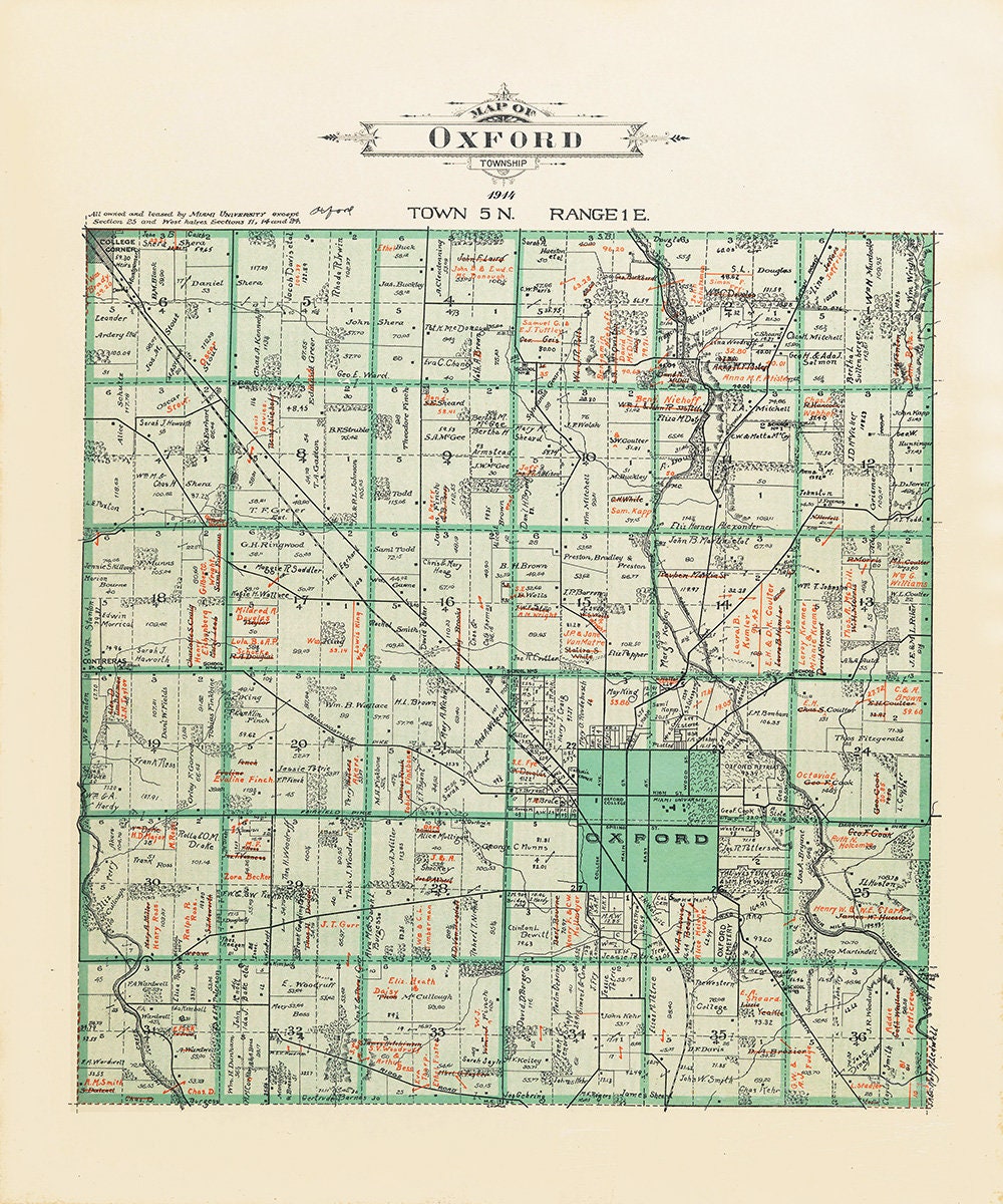 1914 Map of Oxford Township Butler County Ohio
