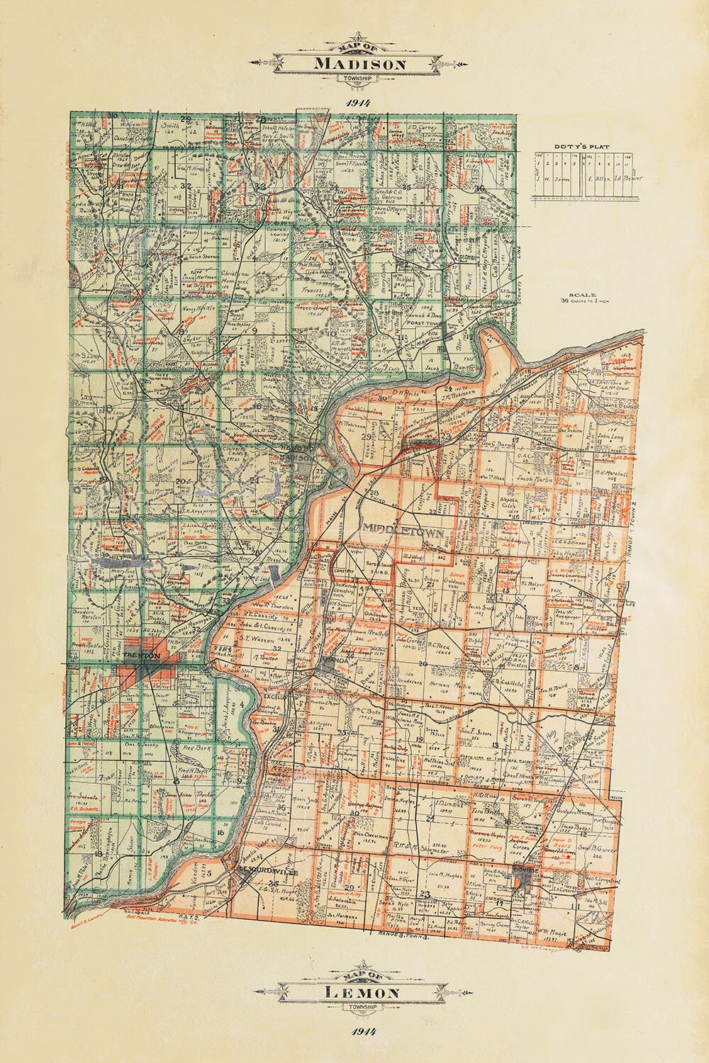 1914 Map of Madison and Lemon Township Butler County Ohio