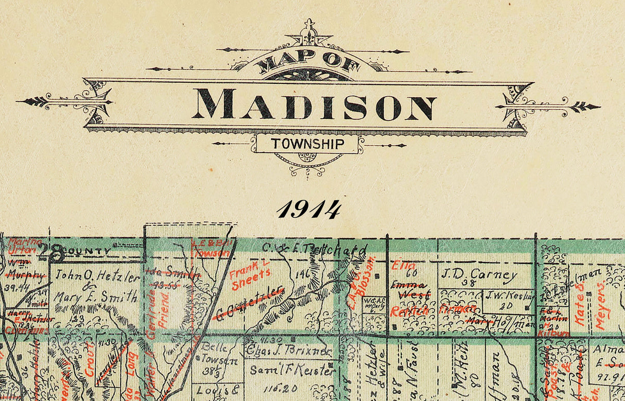 1914 Map of Madison and Lemon Township Butler County Ohio