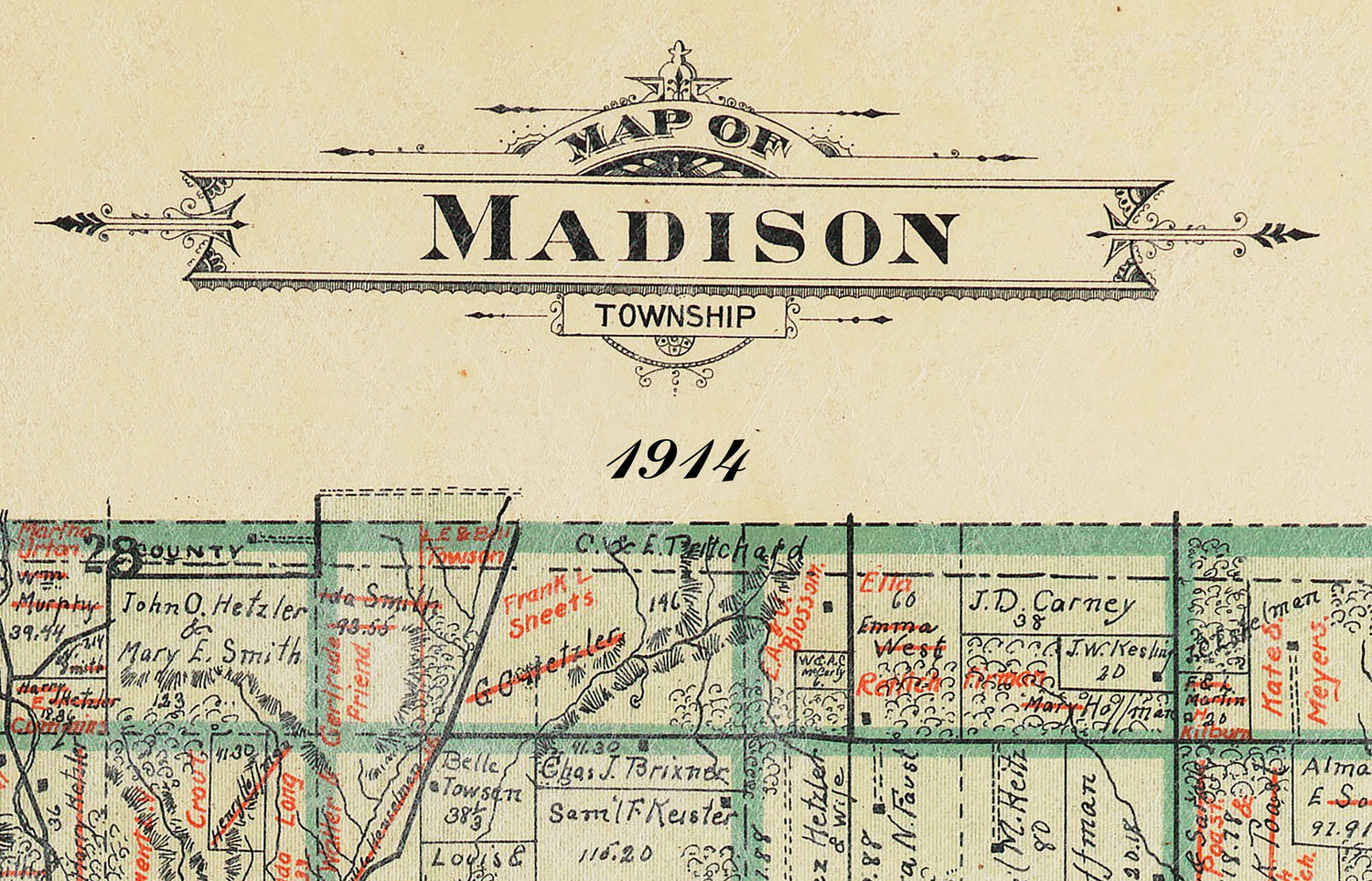 1914 Map of Madison and Lemon Township Butler County Ohio