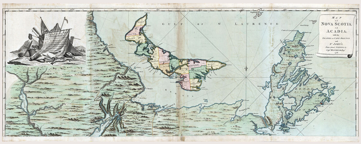 1768 Map of Nova Scotia Acadia and Cape Breton Canada