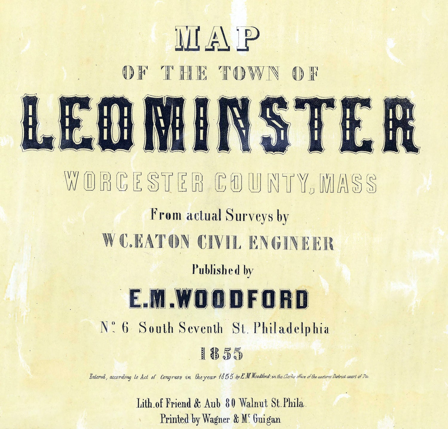 1858 Map of Leominster Worcester County Massachusetts