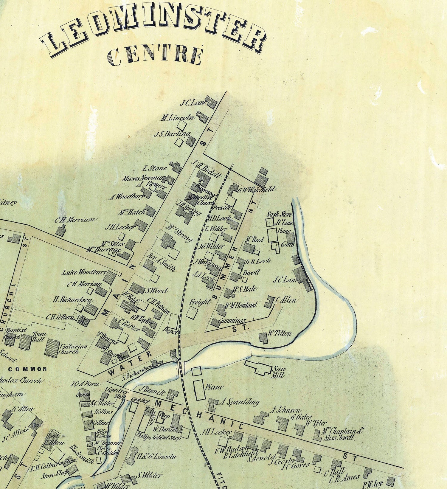 1858 Map of Leominster Worcester County Massachusetts