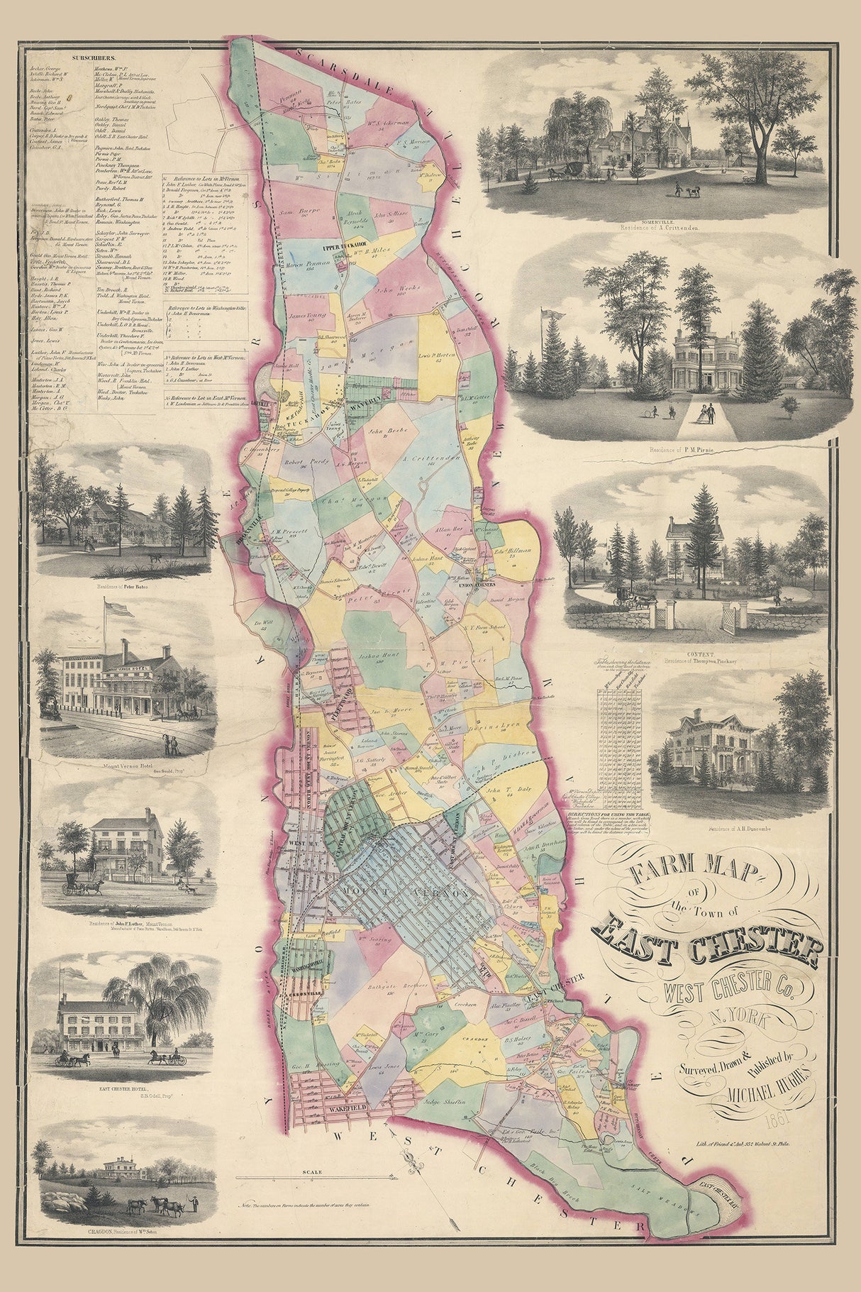 1861 Farm Map of The Town of East Chester West Chester County New York