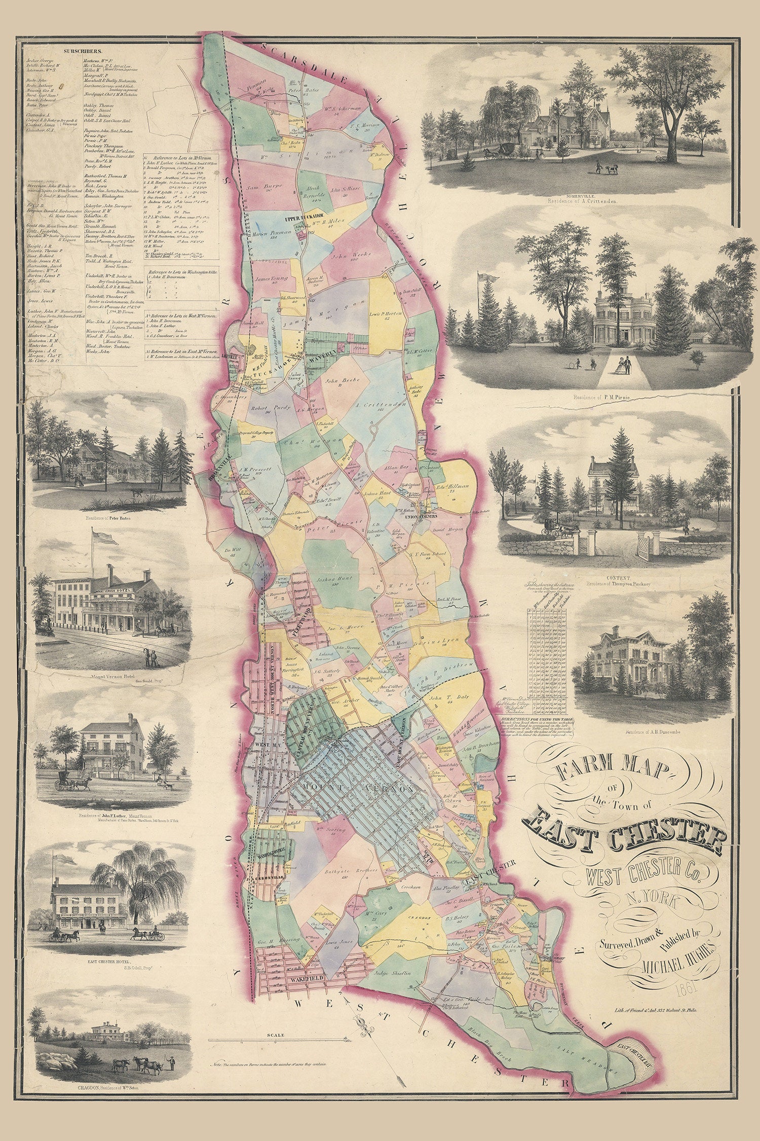 1861 Farm Map of The Town of East Chester West Chester County New York