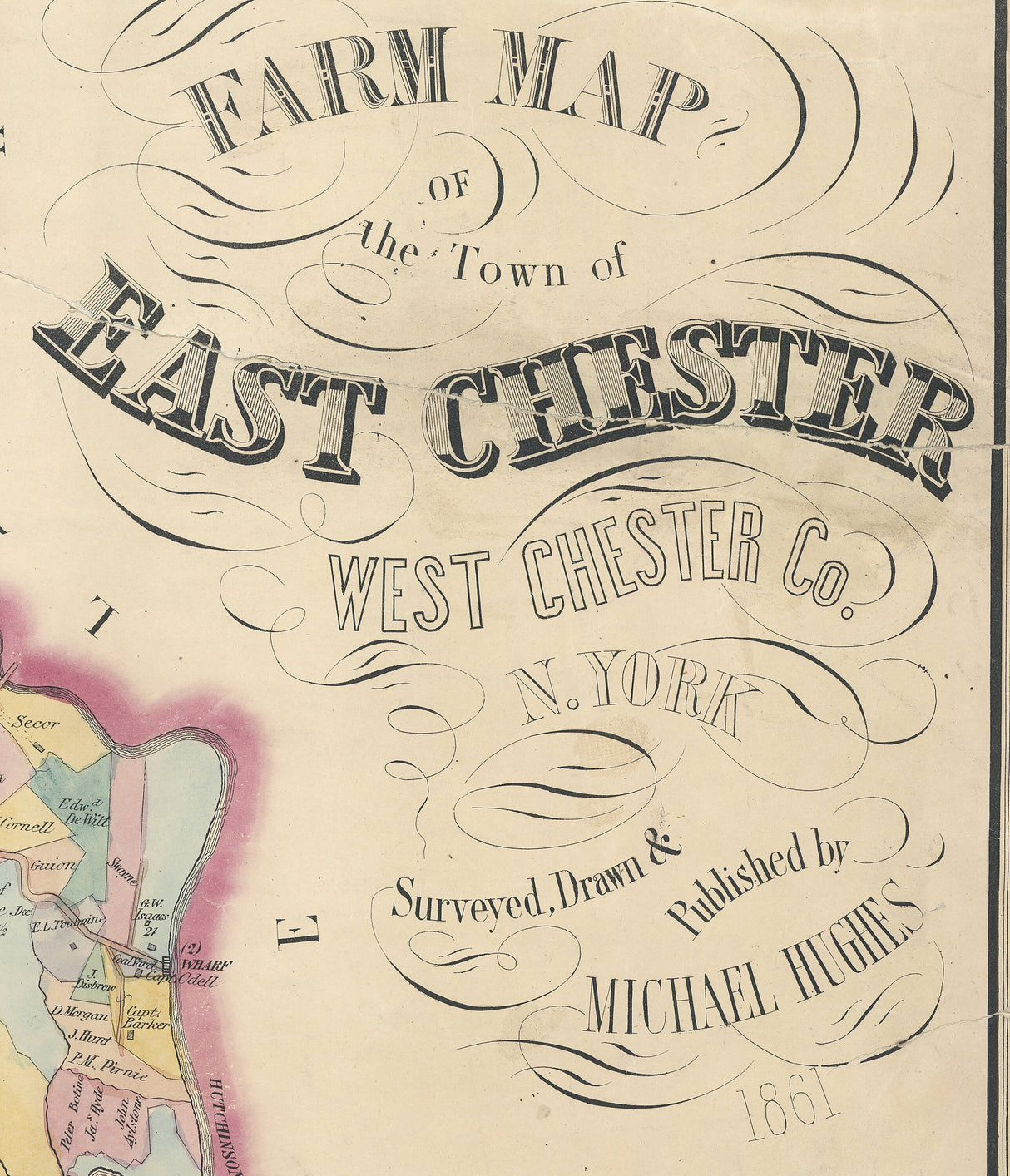 1861 Farm Map of The Town of East Chester West Chester County New York