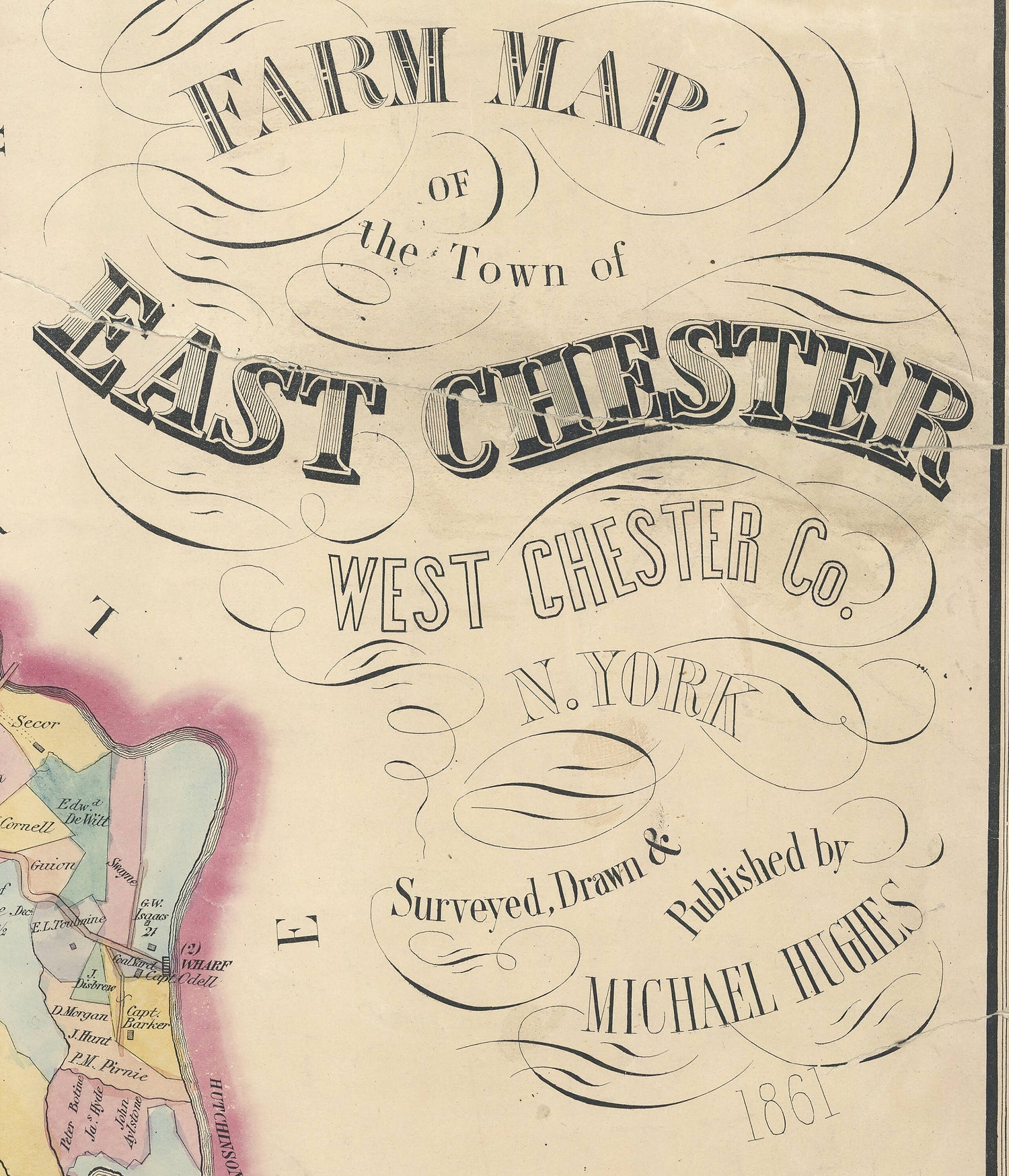 1861 Farm Map of The Town of East Chester West Chester County New York