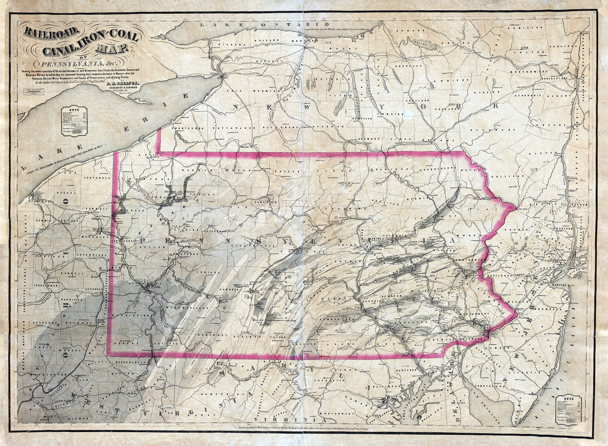 1869 Railroad Canal Iron & Coal Map of Pennsylvania