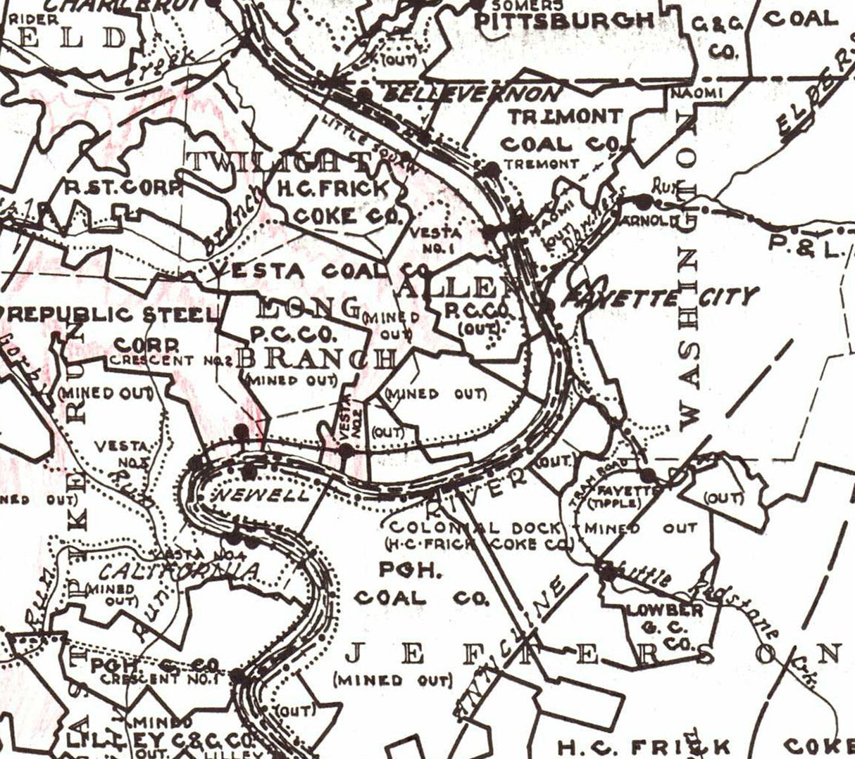 1939 Map of Pittsburgh Coal Seam Properties Pennsylvania West Virginia