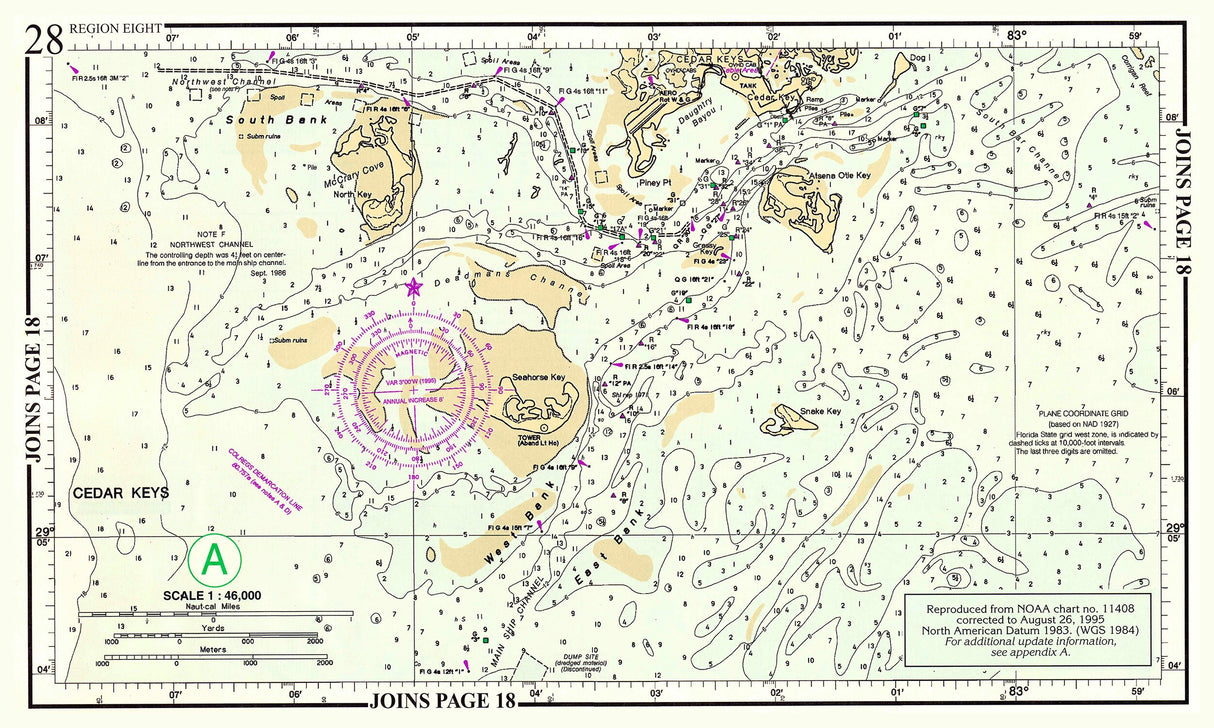 1996 Nautical Chart Map of Cedar Keys Florida Gulf of Mexico