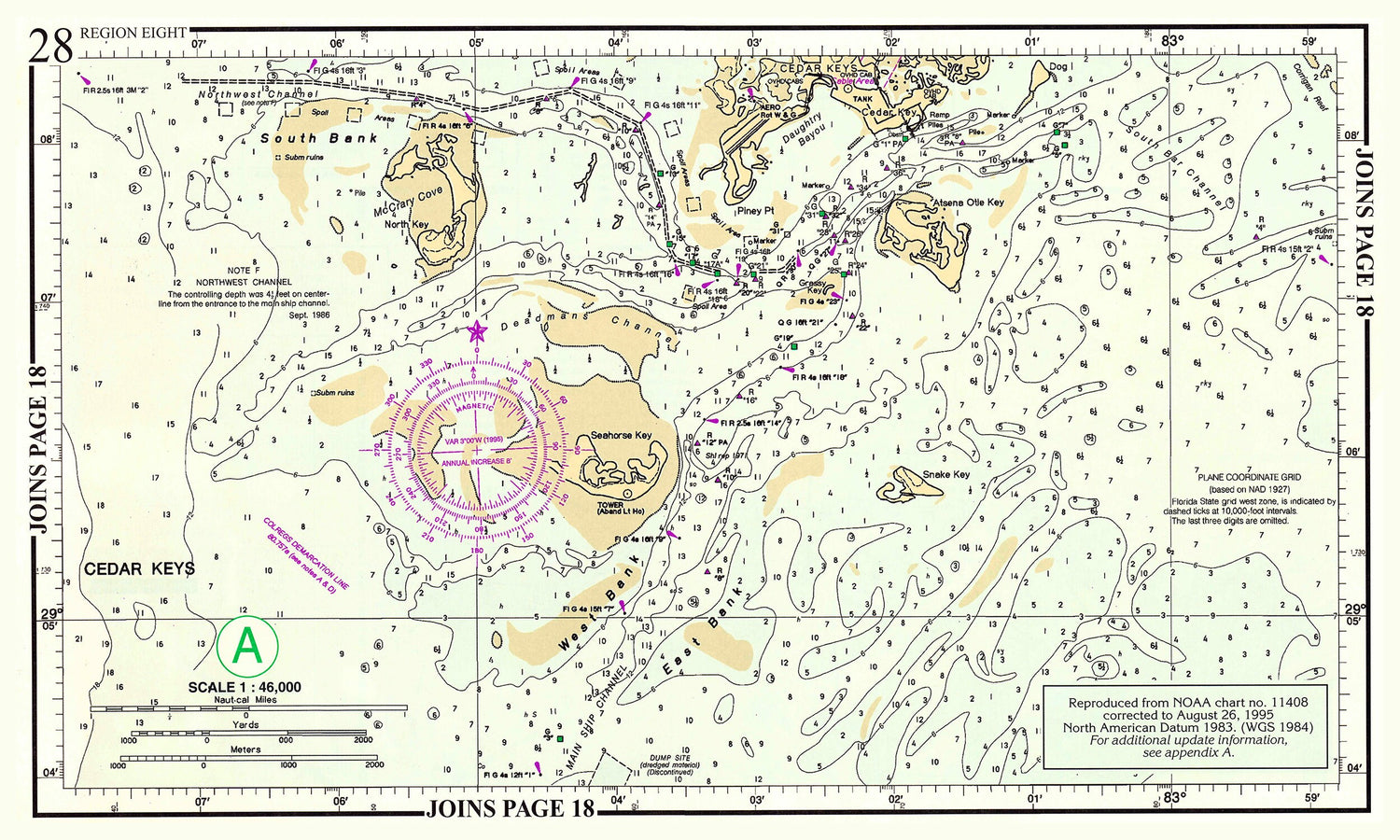 1996 Nautical Chart Map of Cedar Keys Florida Gulf of Mexico
