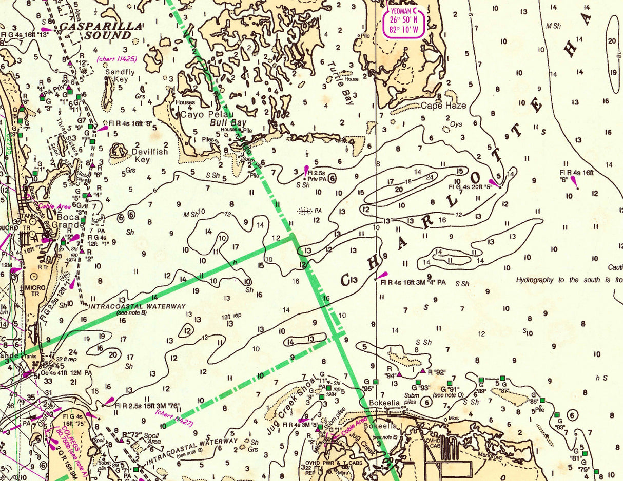 1996 Nautical Chart Map of Charlotte Harbor Cape Coral Florida Gasparilla Sound