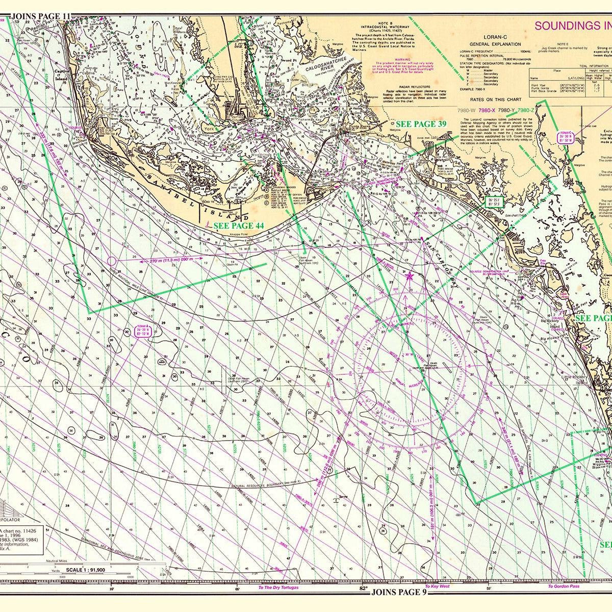1996 Nautical Chart Map of Sanibel Island Florida Region Genealogical