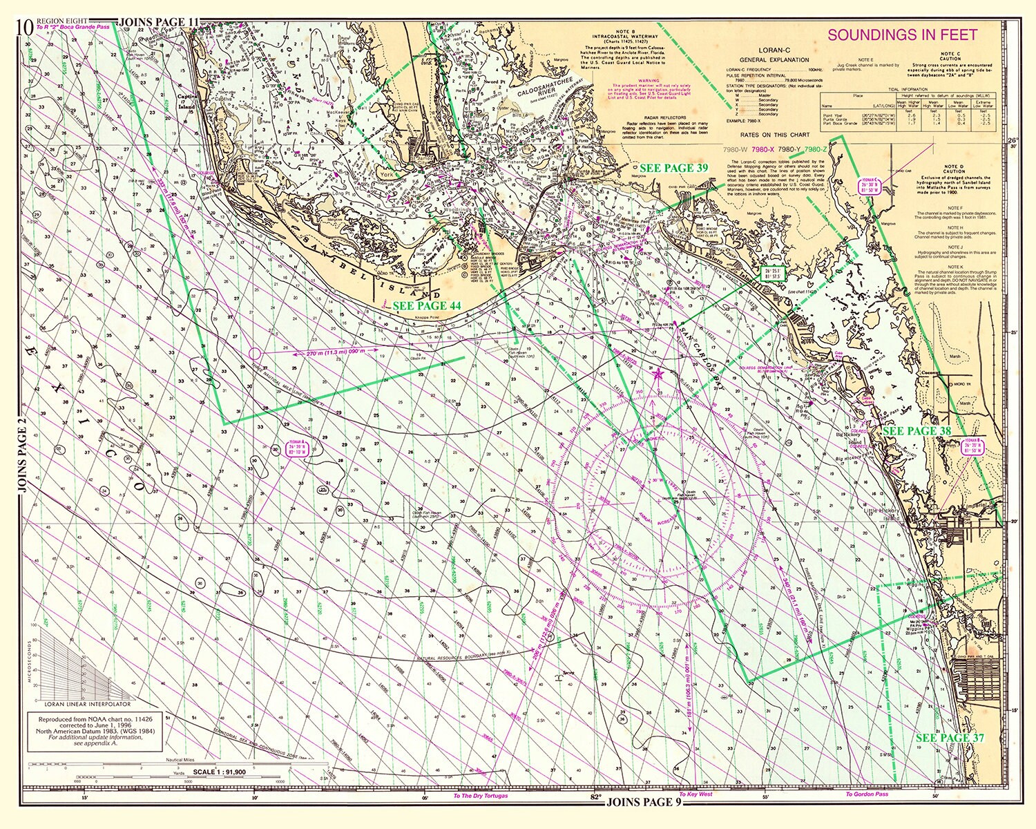 1996 Nautical Chart Map of Sanibel Island Florida Region
