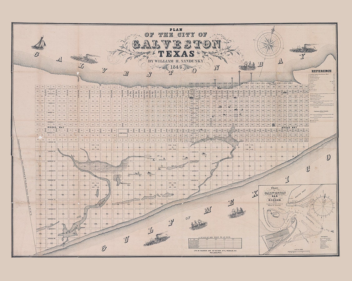 1845 Map of Galveston Texas