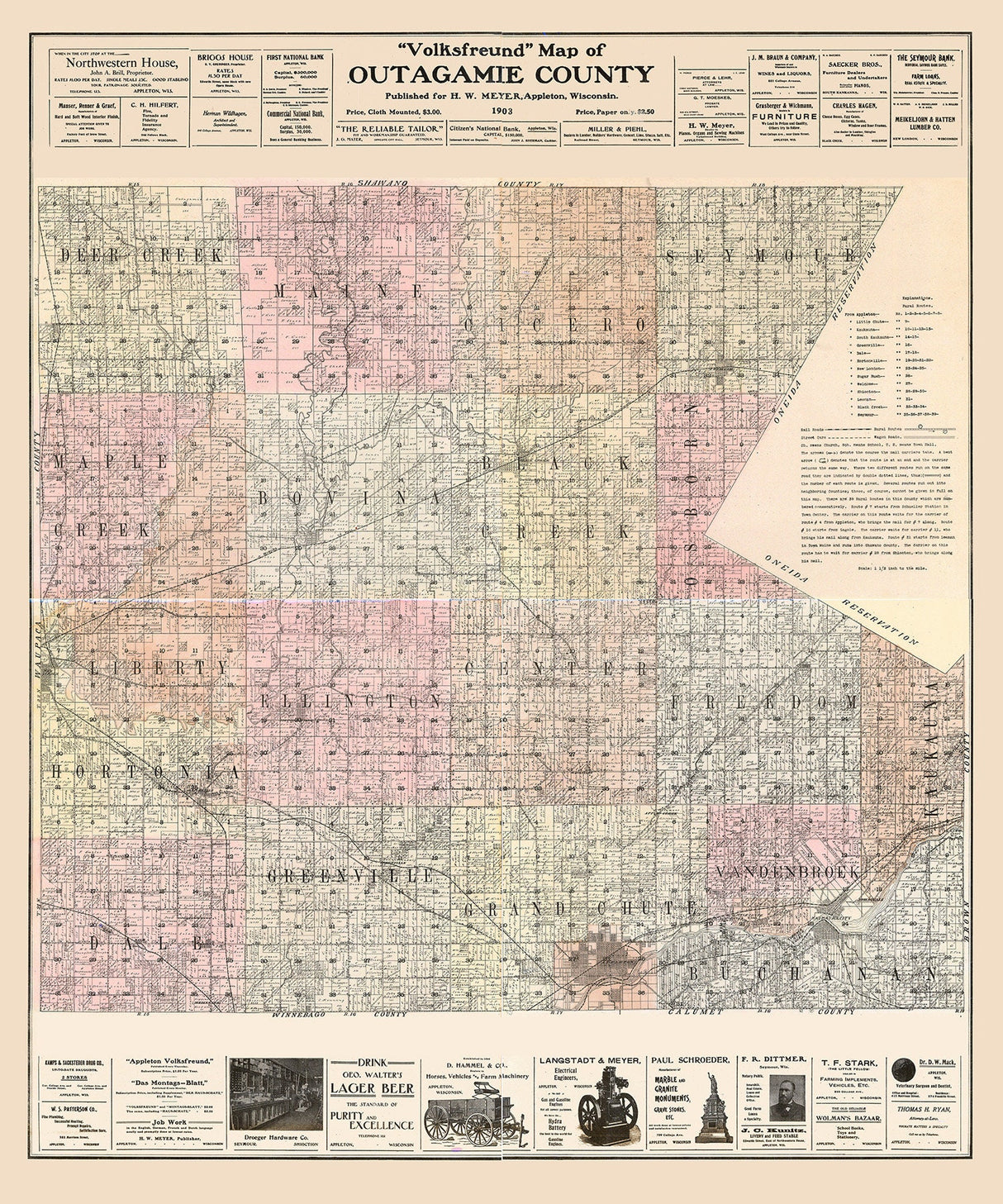 1903 Farm Line Map of Outagamie County Wisconsin
