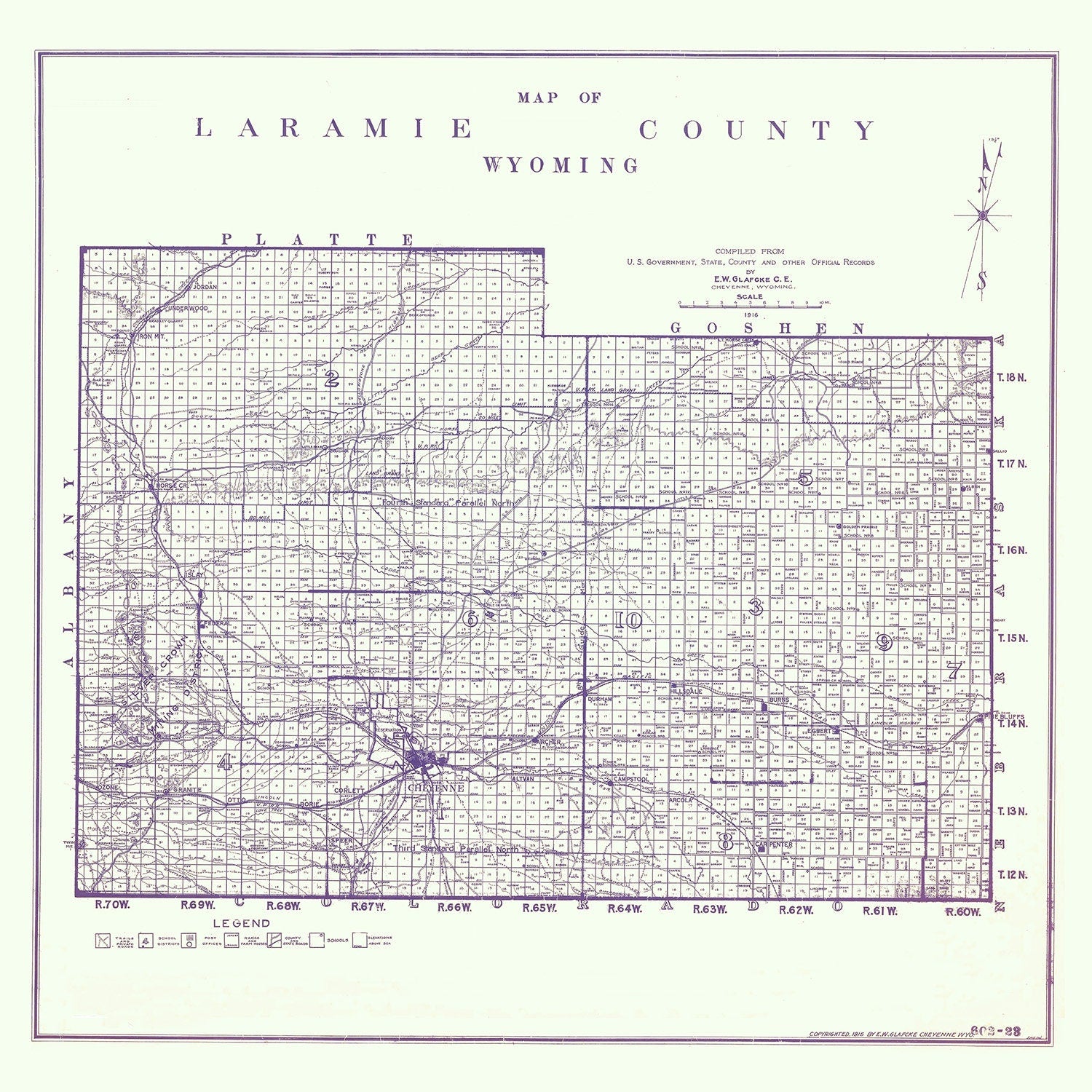 1916 Map of Laramie County Wyoming