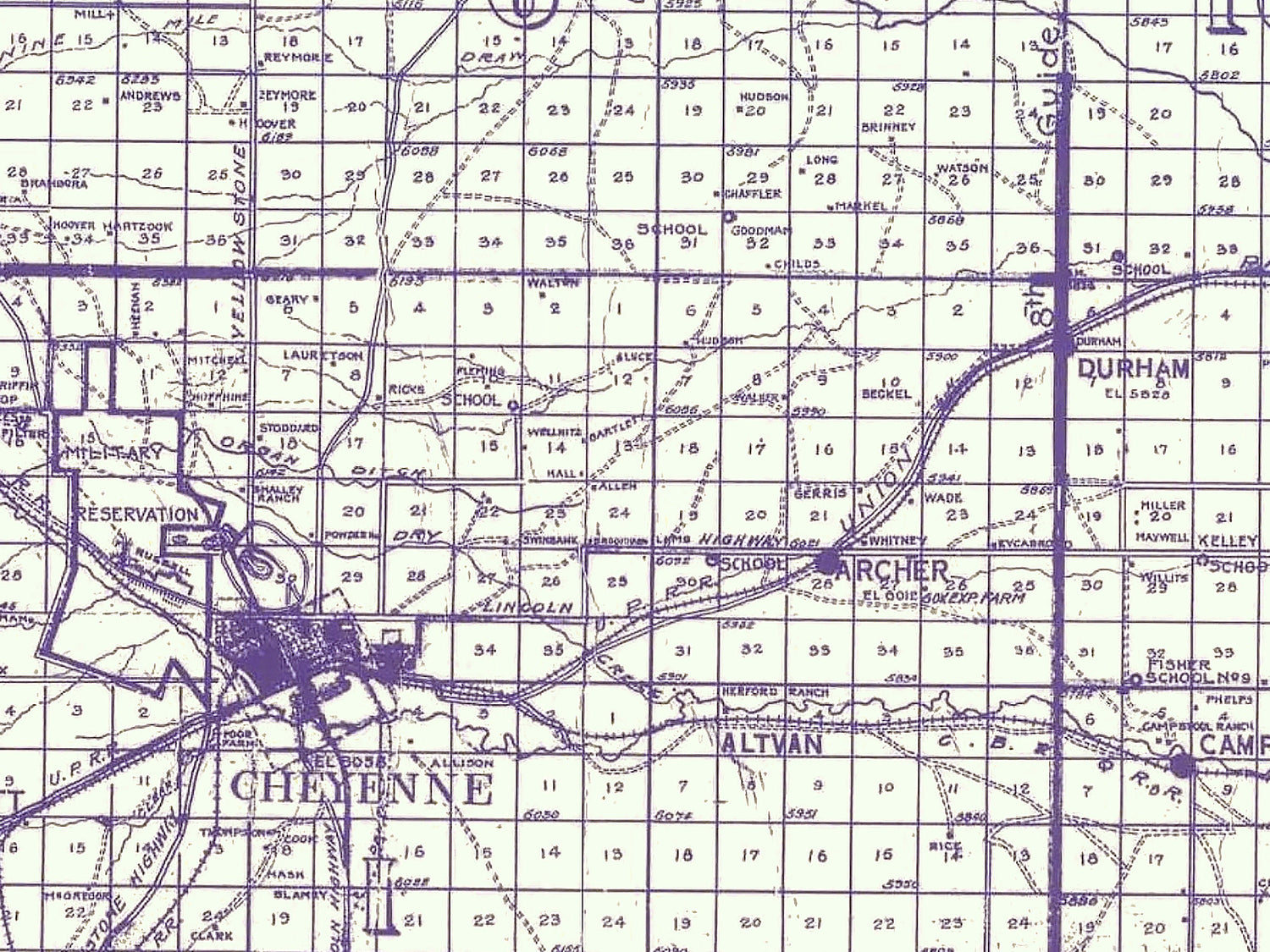 1916 Map of Laramie County Wyoming