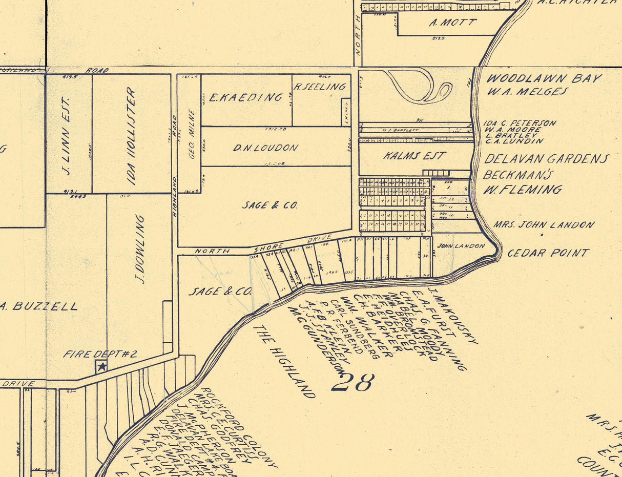 1930 Farm Line Map of Delavan Lake Wisconsin