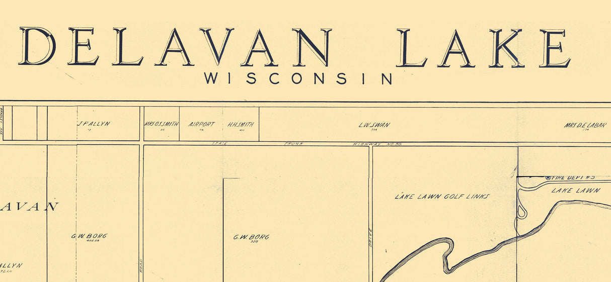 1930 Farm Line Map of Delavan Lake Wisconsin