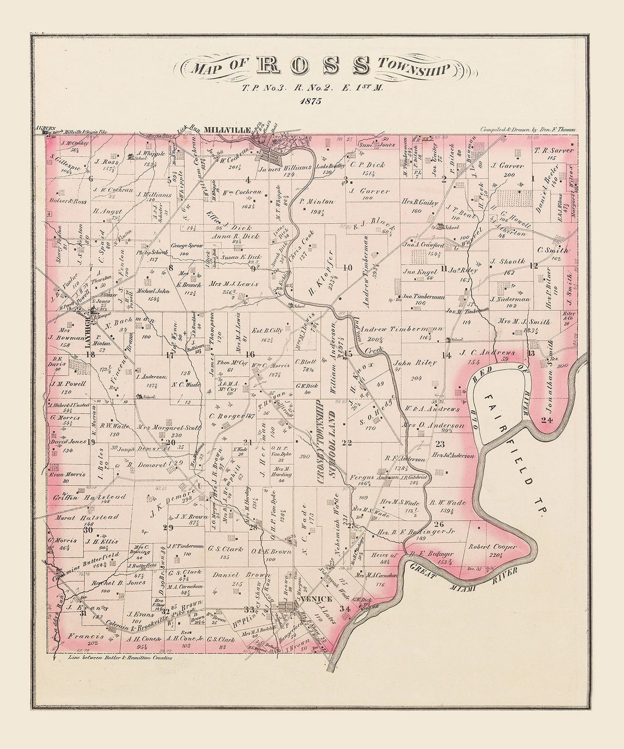 1875 Map of Ross Township Butler County Ohio