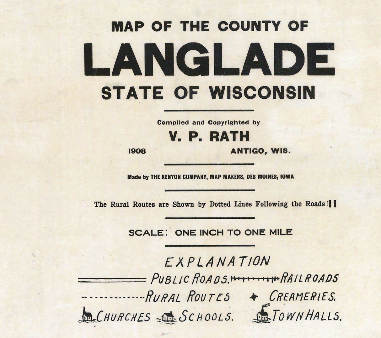 1908 Farm Line map of Langlade County Wisconsin