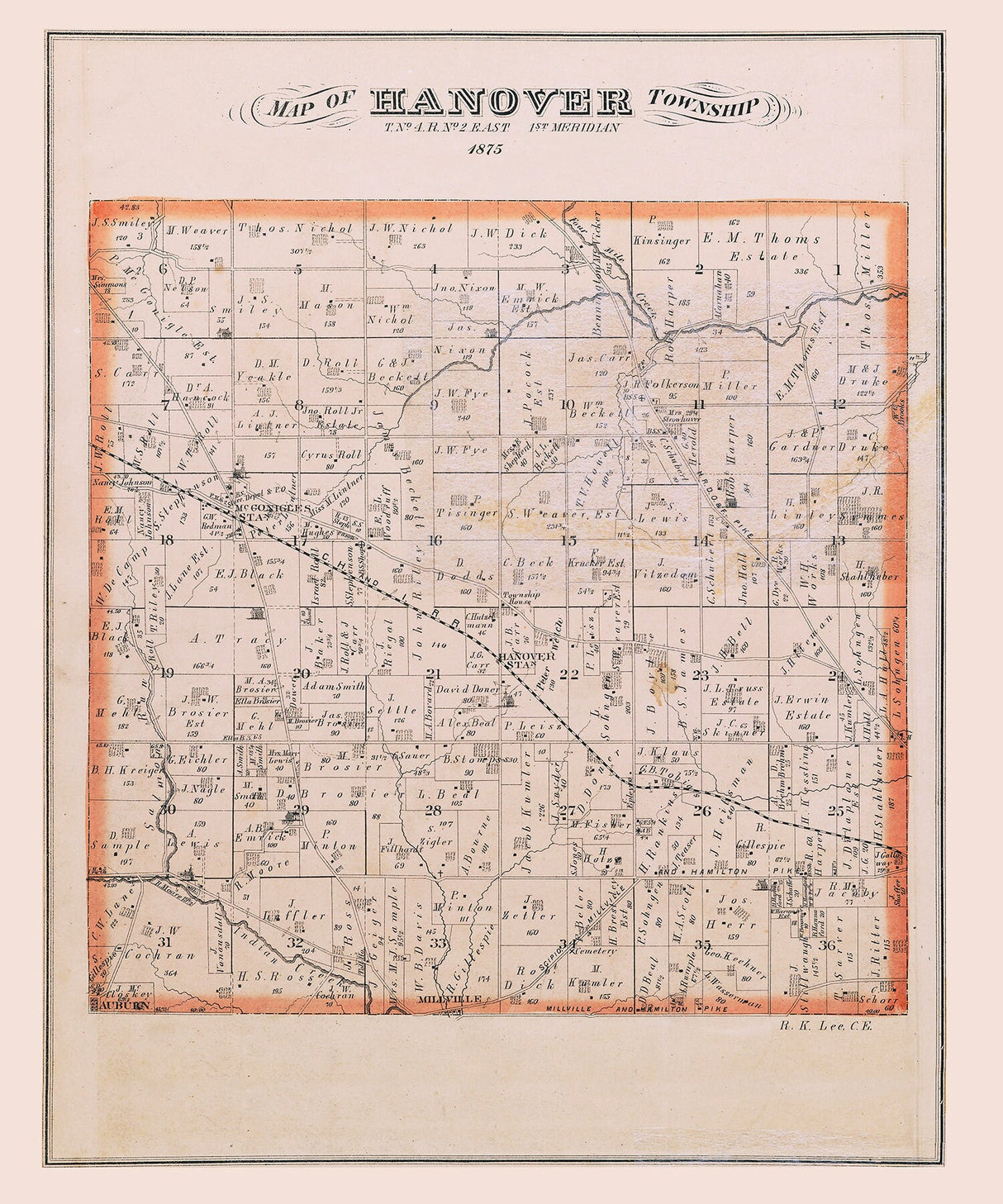 1875 Map of Hanover Township Butler County Ohio