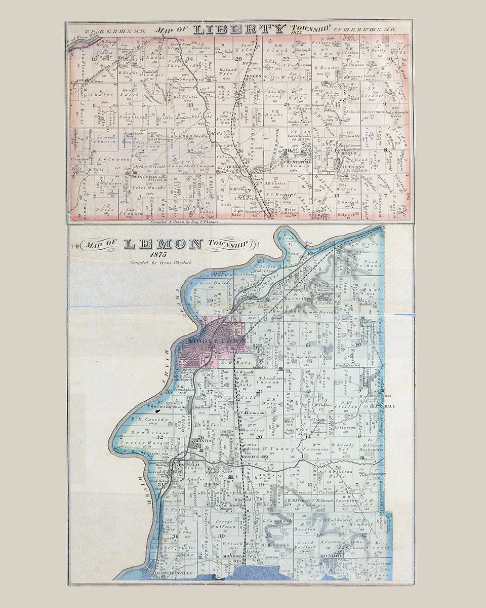 1875 Map of Liberty and Lemon Township Butler County Ohio