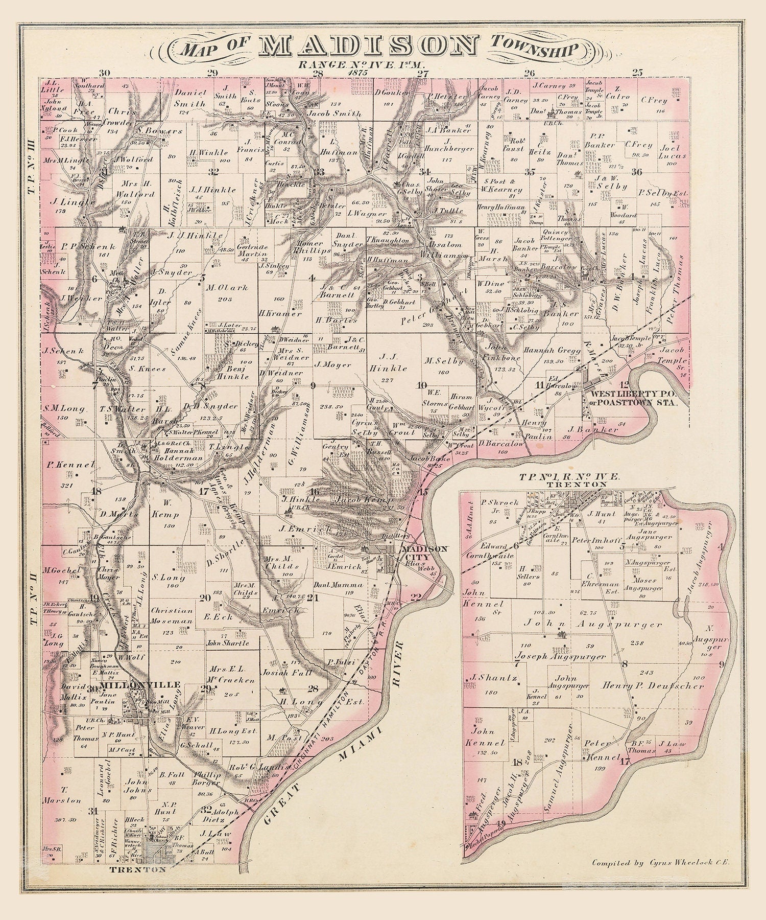 1875 Map of Madison Township Butler County Ohio