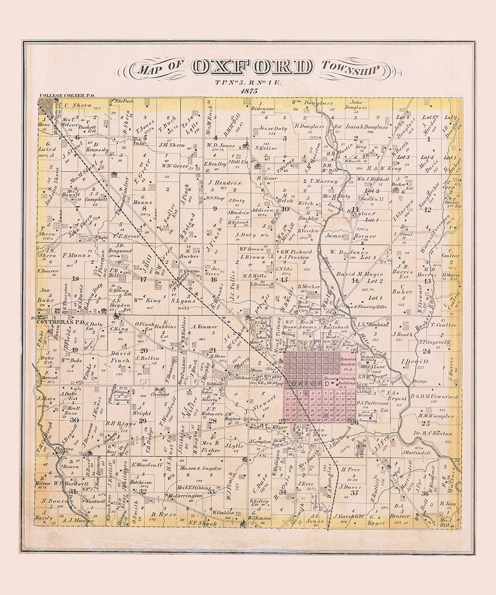 1875 Map of Oxford Township Butler County Ohio