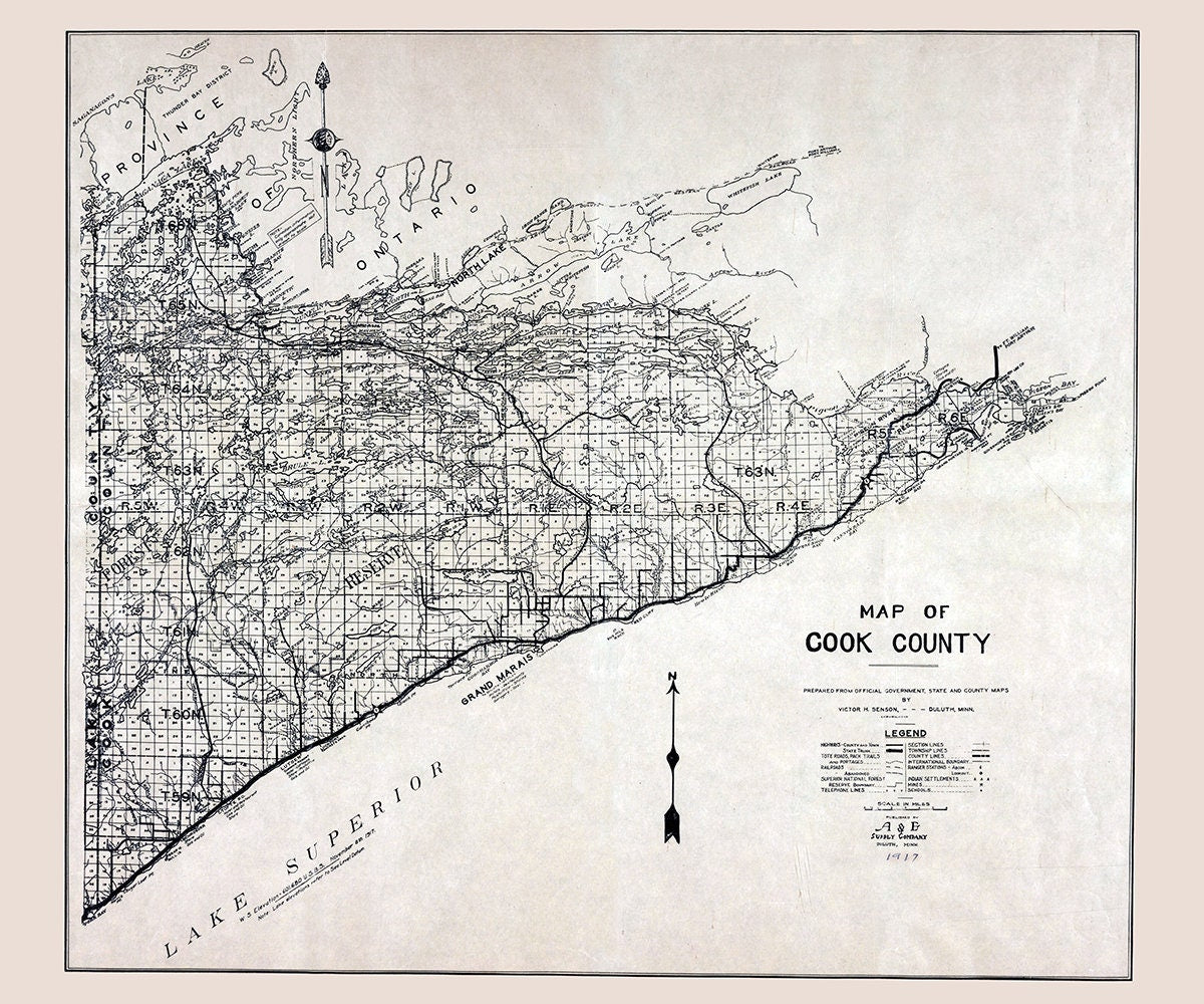 1917 Map of Cook County Minnesota