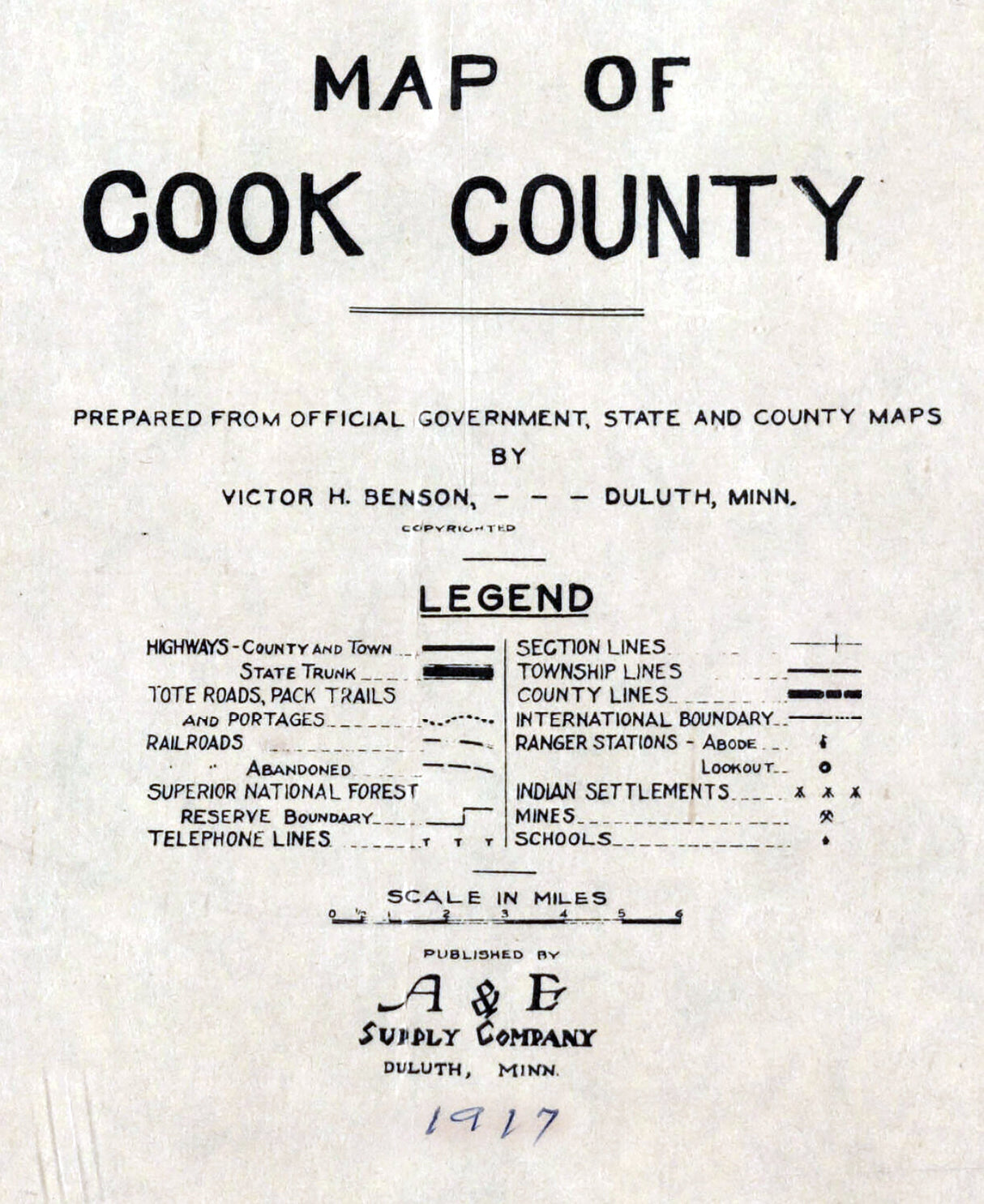1917 Map of Cook County Minnesota