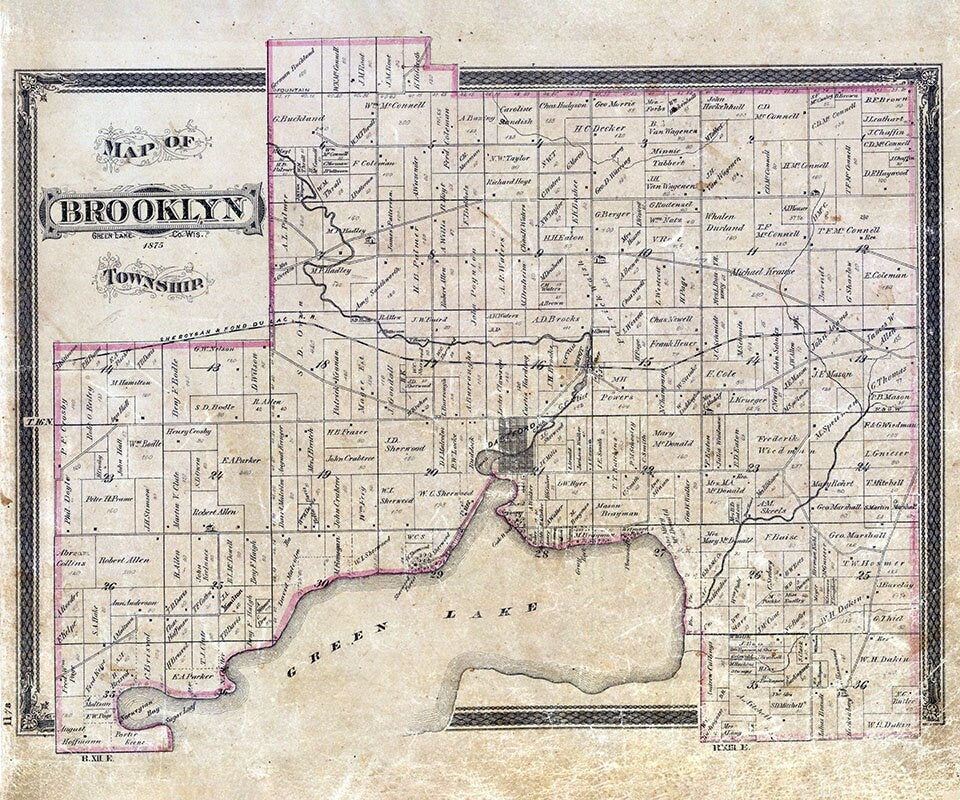 1875 Map of Brooklyn Township Green Lake County Wisconsin