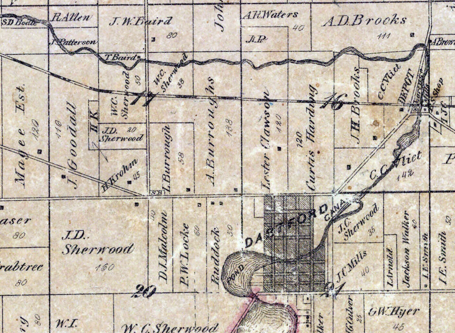 1875 Map of Brooklyn Township Green Lake County Wisconsin