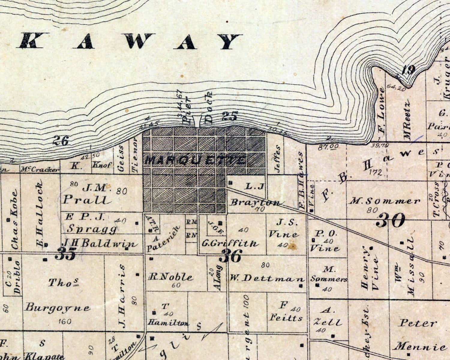 1875 Map of Kingston and Marquette Township Green Lake County Wisconsin