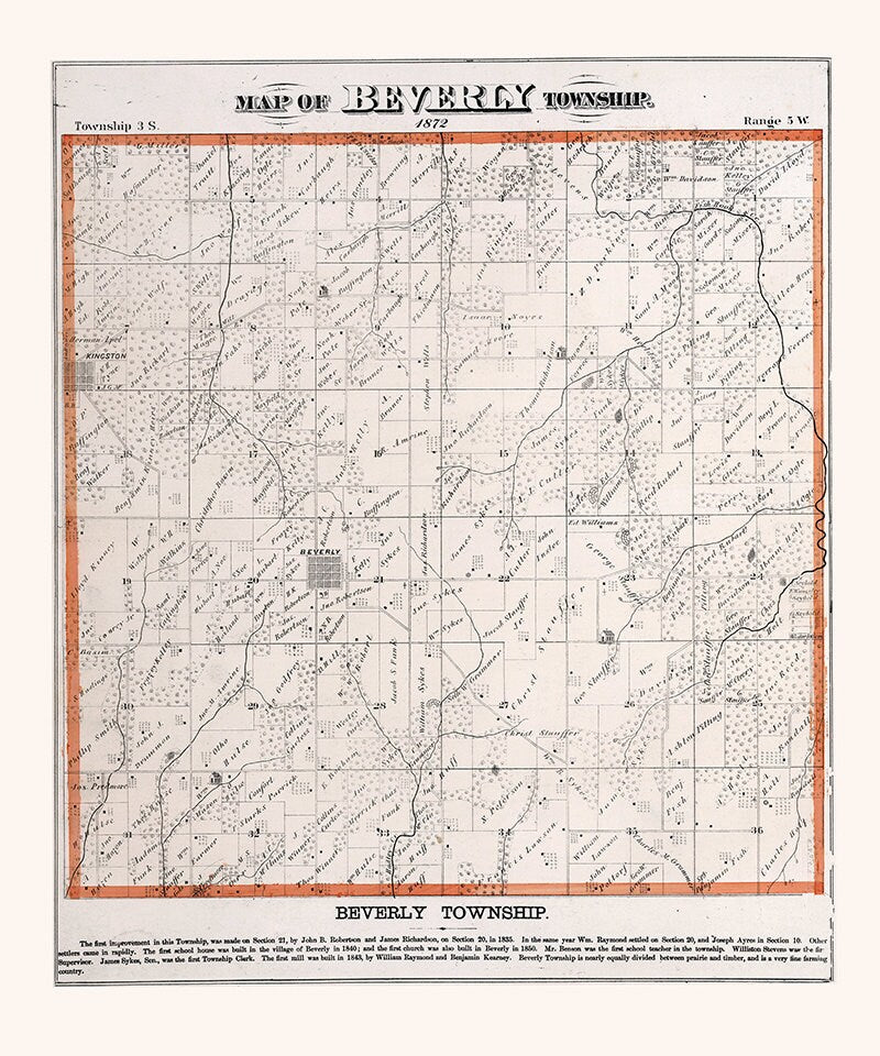 1872 Map of Beverly Township Adams County Illinois