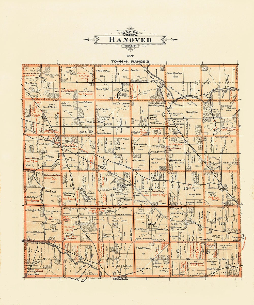 1914 Map of Hanover Township Butler County Ohio