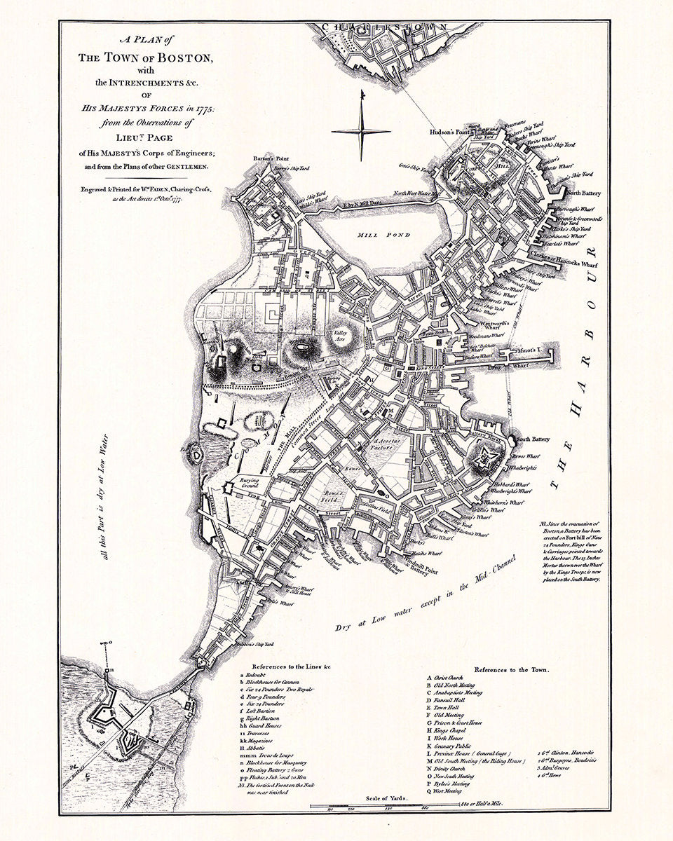 1775 Town Map of Boston Massachusetts
