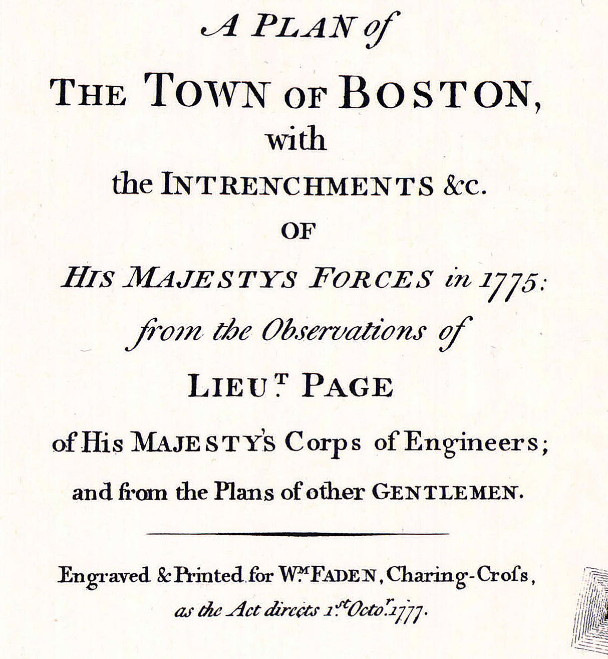 1775 Town Map of Boston Massachusetts