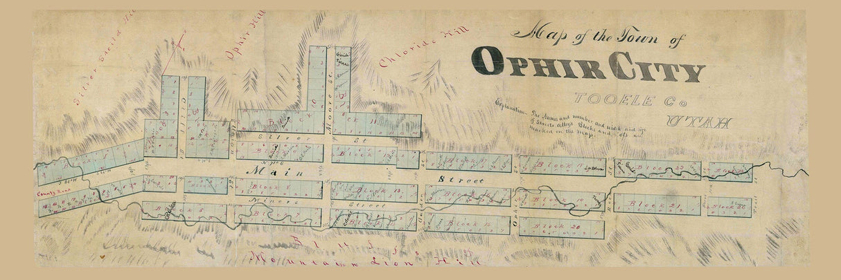 1800s Town Map of Ophir City Tooele County Utah