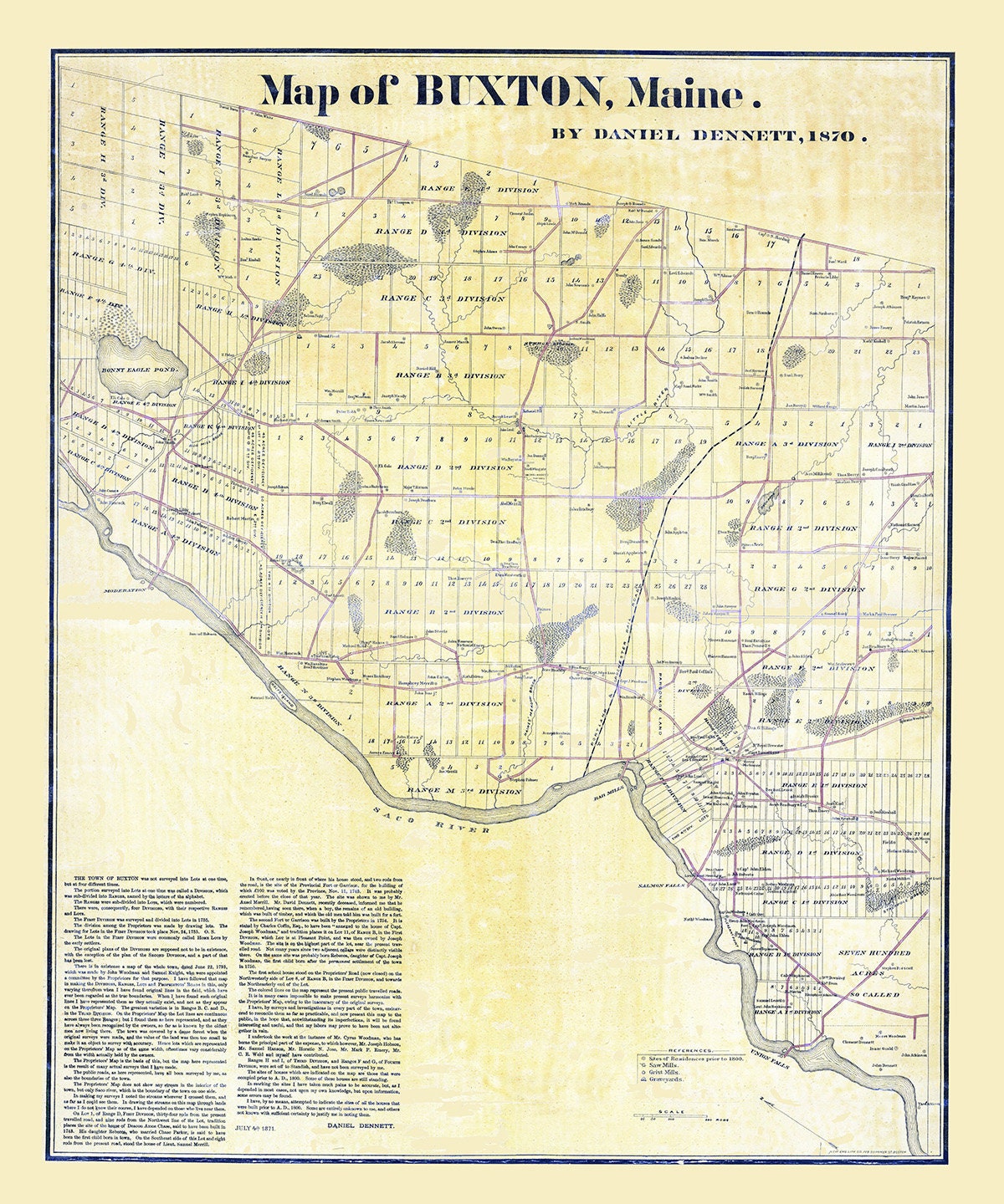 1870 Town Map of Buxton Maine