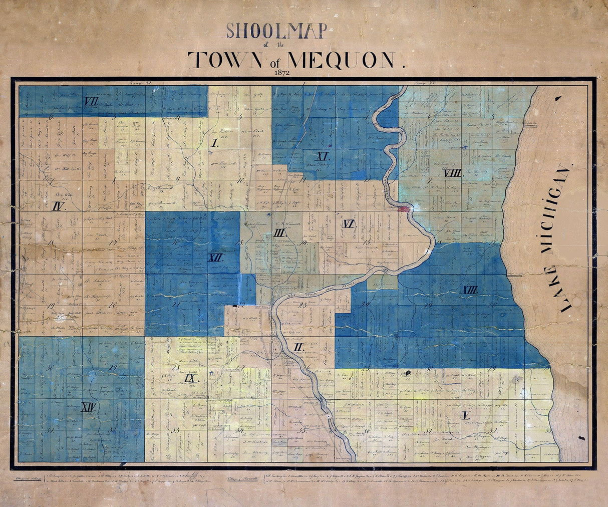 1872 Farm Line Map of Mequon Wisconsin