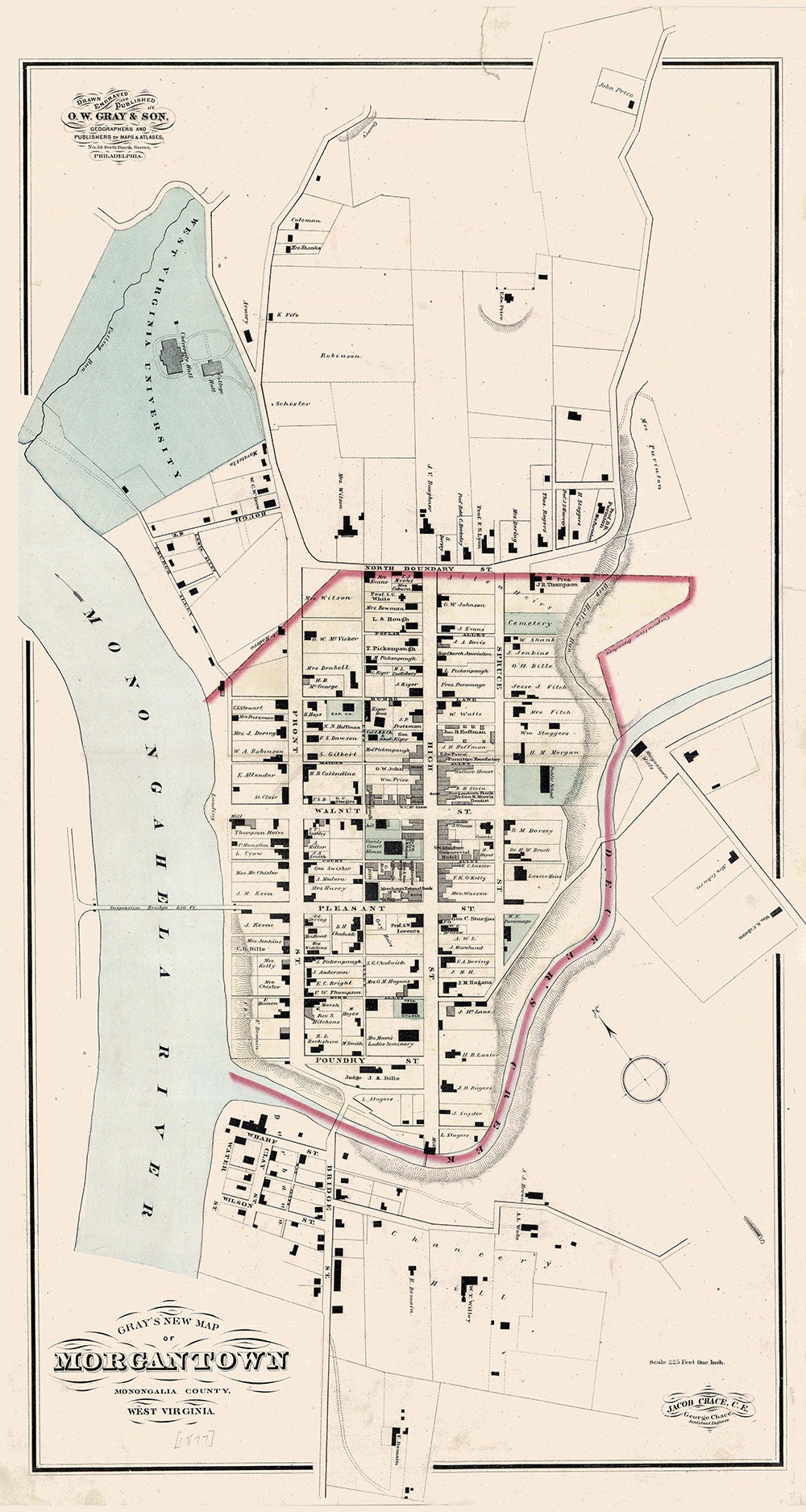 1877 Map of Morgantown West Virginia