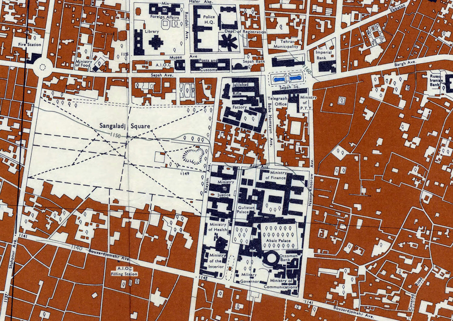 1952 Town Map of Tehran Iran