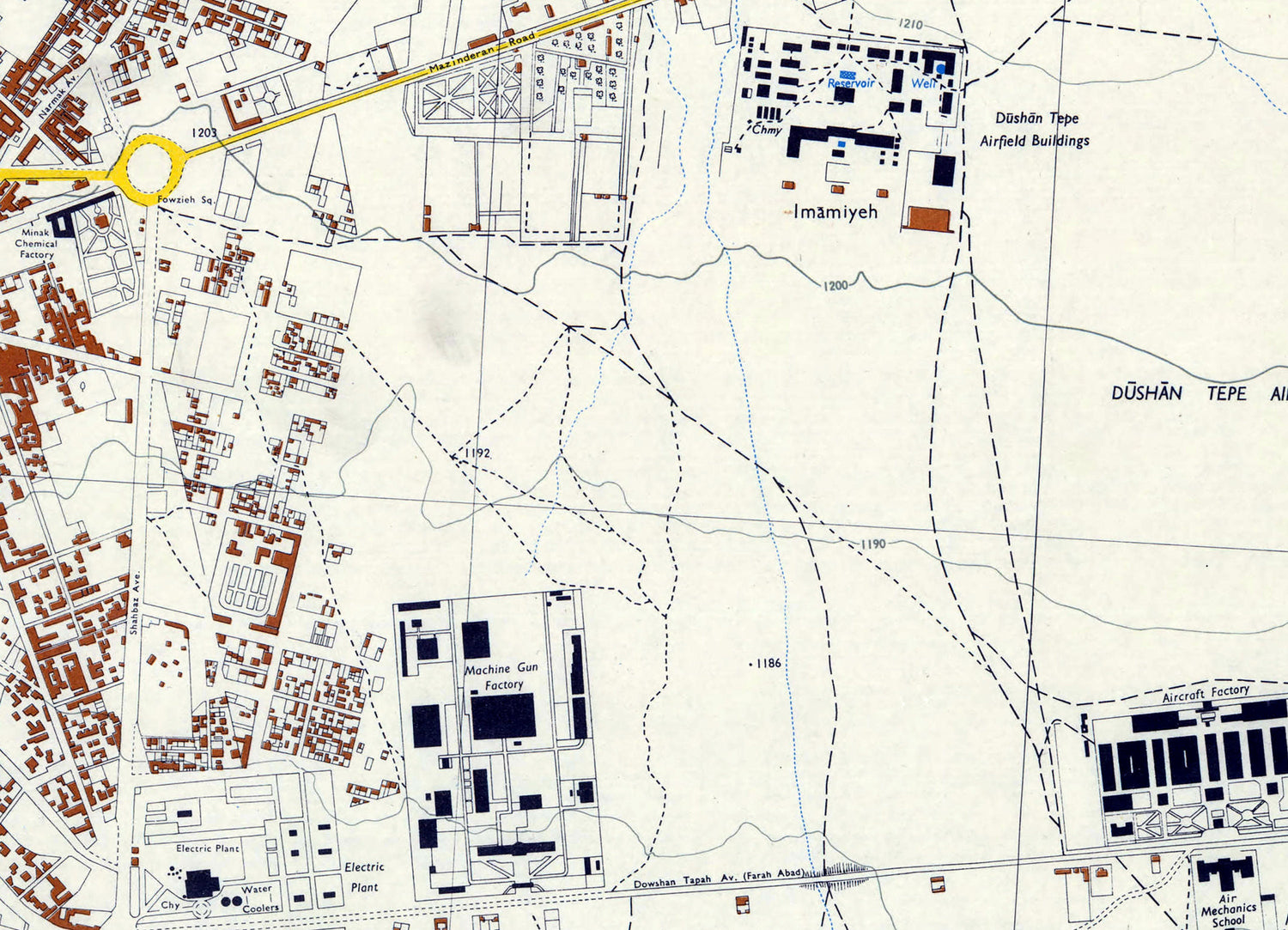 1952 Town Map of Tehran Iran