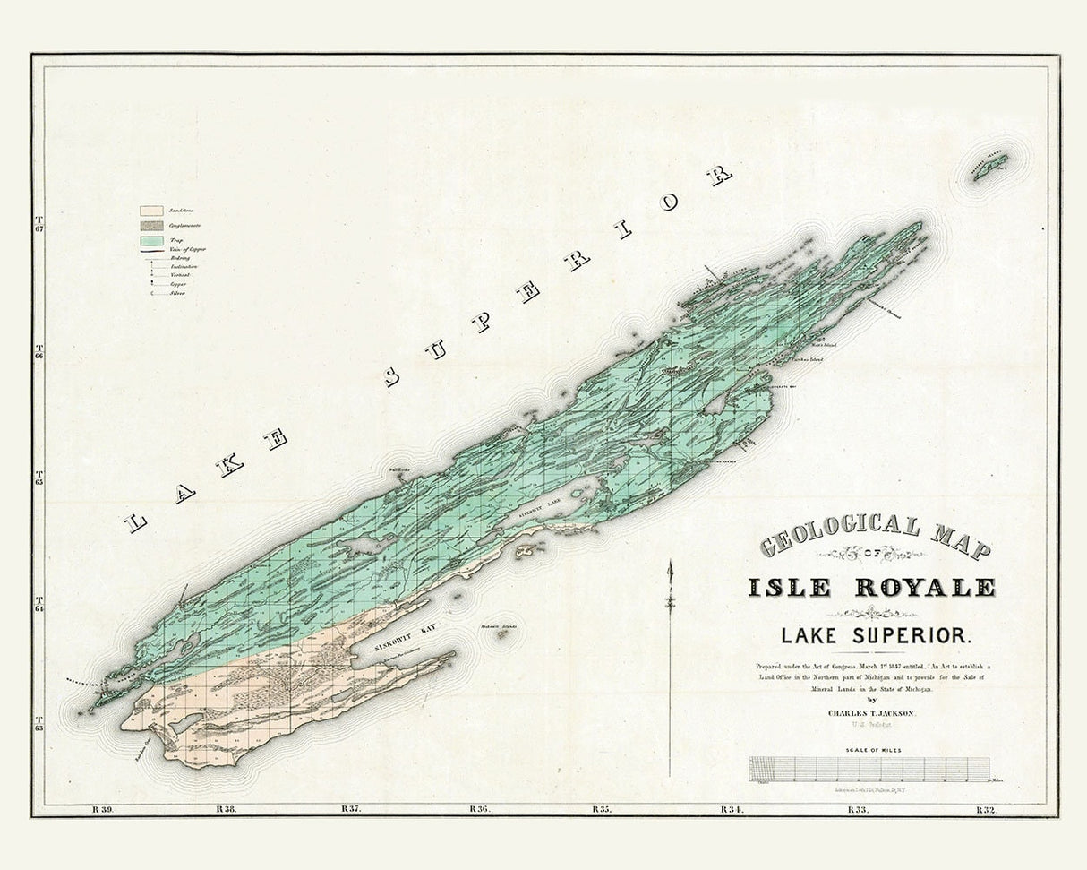 1847 Map of Isle Royale Lake Superior